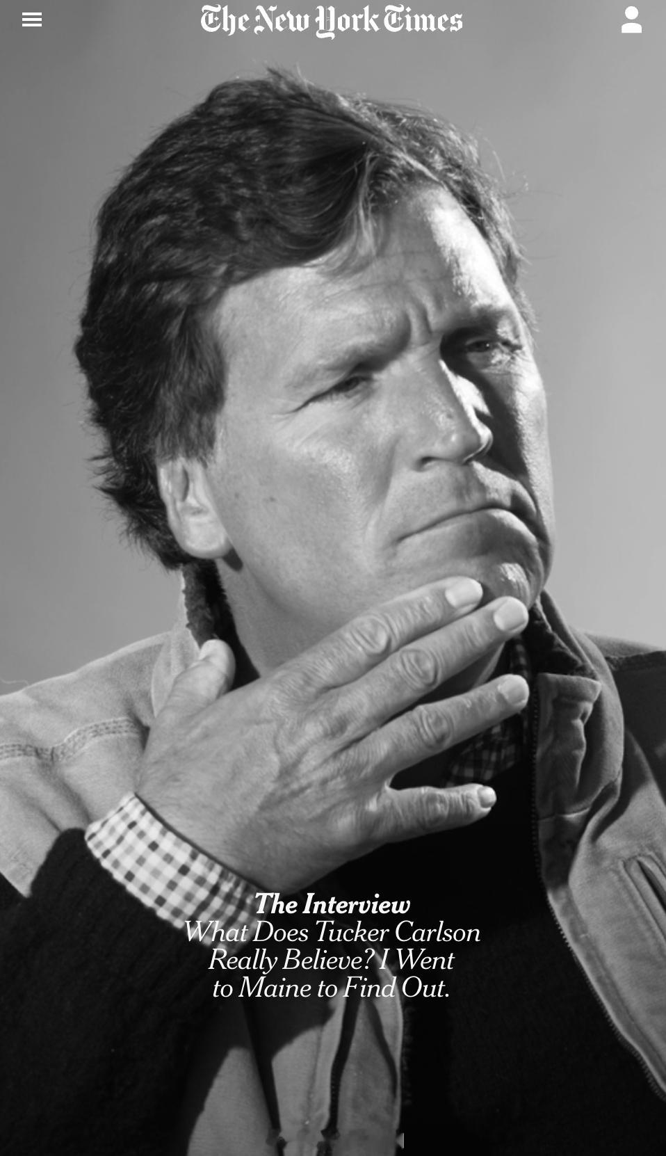 Tucker Carlson和川普因伊朗问题决裂后，今天上了<纽约时报> 的“T