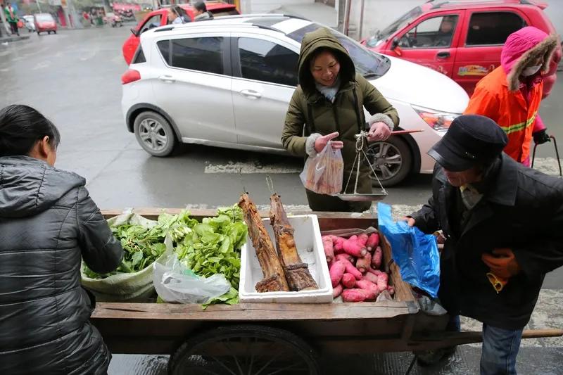 早市
瓜果蔬菜样样鲜
熙熙攘攘烟火间
为了生活肩上担
我来路边摆菜摊
谁家靓女挎