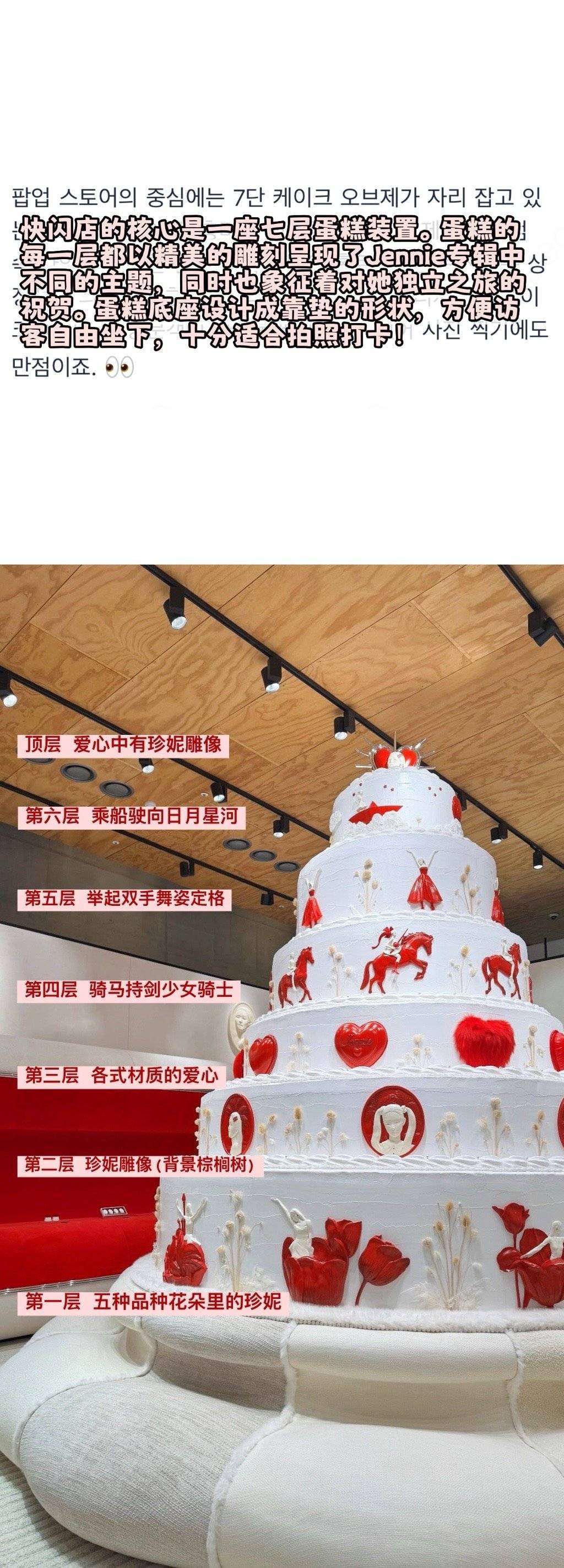 Jennie用蛋糕透露新专辑概念  快闪店核心是一座七层的蛋糕装置，每一层都呈现