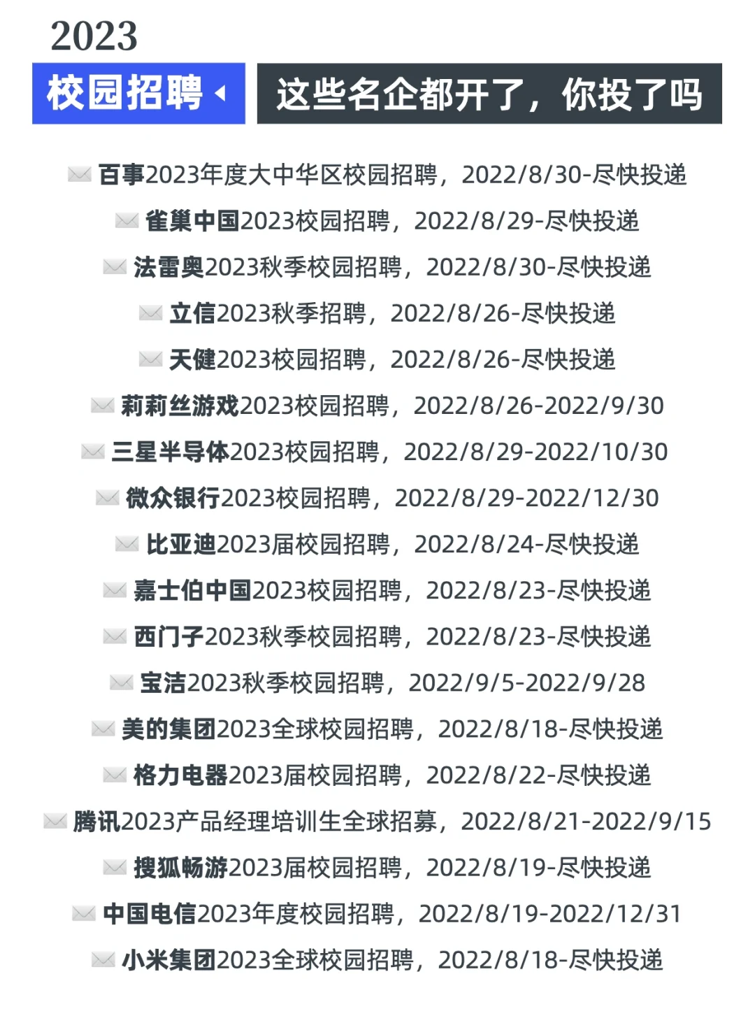 2023秋招名企list，这些名企大厂你都投了吗