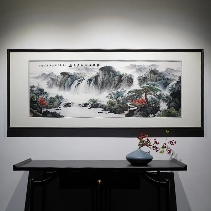 厅堂办公室挂画｜山稳业固，流水生财 长幅画卷开合有度，远近虚实层次分明...