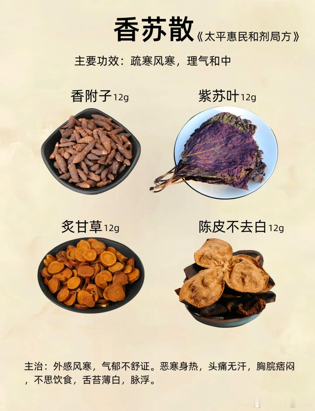 《香苏散》中医解表剂中“辛温解表”类的经典方剂，以“疏散风寒、理气和中”为核心功