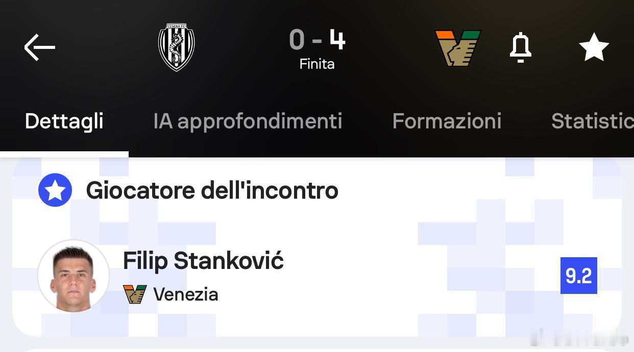 菲利普·斯坦科维奇再次奉献了精彩的表现 并且荣膺切塞纳-威尼斯比赛的最佳球员国际