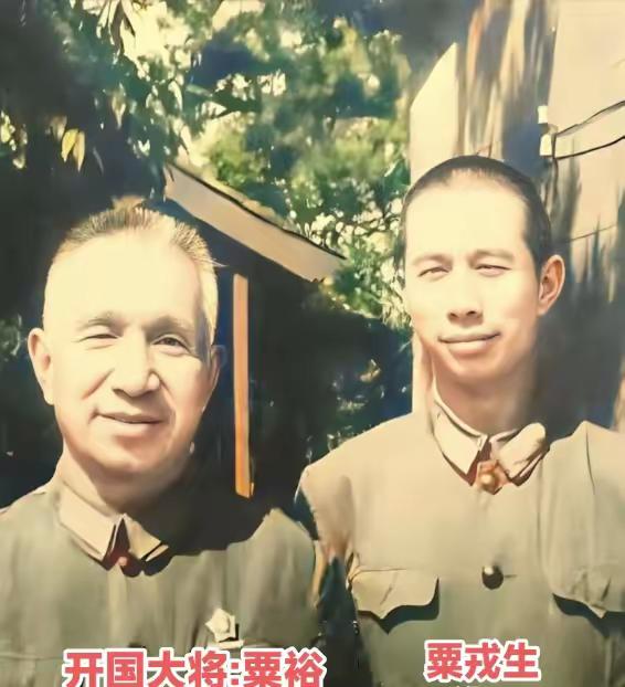 60年代，粟裕和儿子粟戎生的合影，两人都身穿军装，将门虎子。
粟裕和楚青一共生育