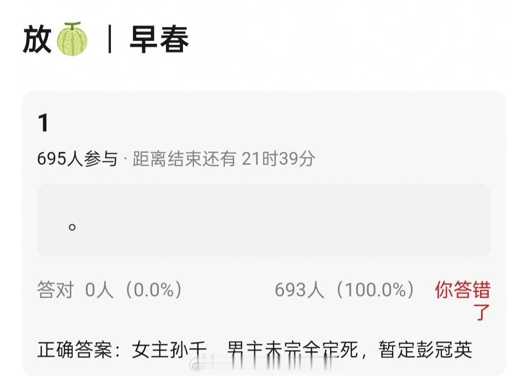 瓜主说早春晴朗男主未完全定死，网友推荐邓为，和孙千搭也有cp感。 ​​​