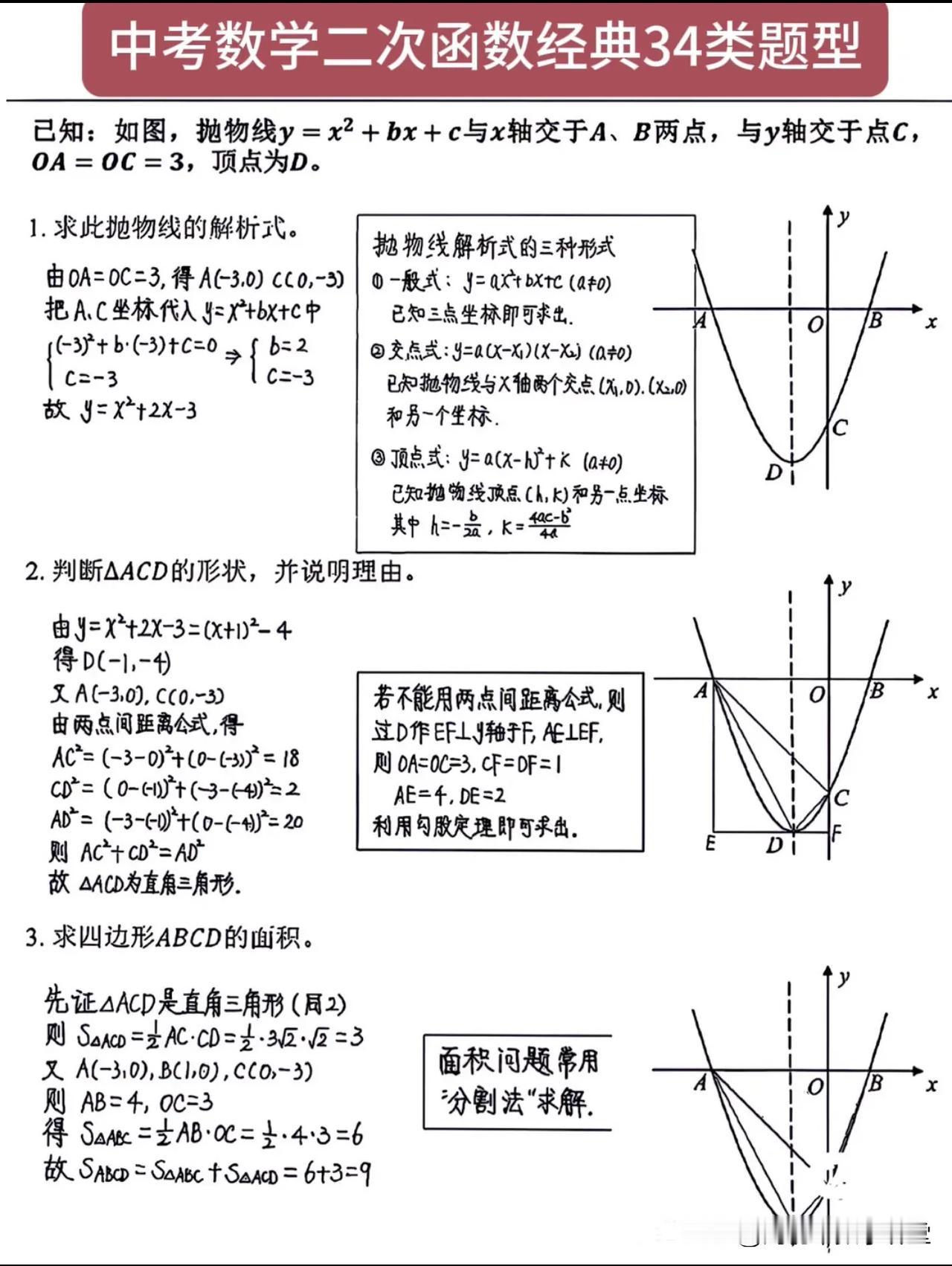 中考数学二次函数经典34类题型