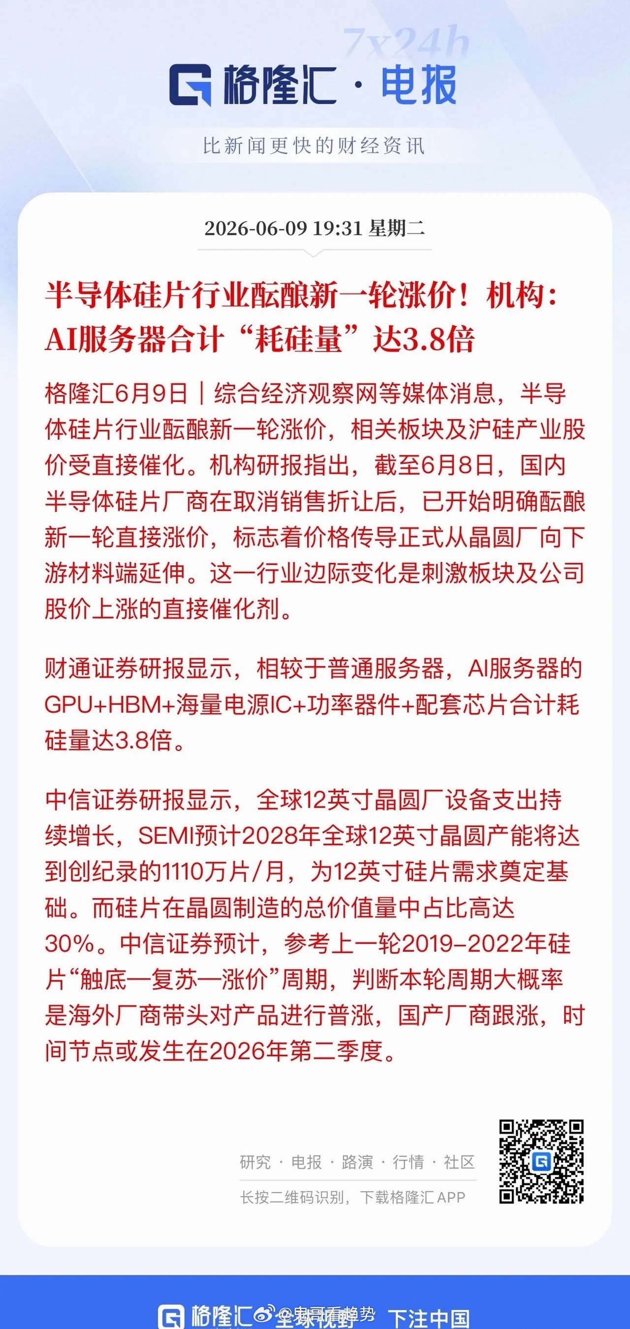 硅片涨价逻辑及核心标的梳理近期半导体硅片价格持续走高，核心驱动源于AI产业高速发