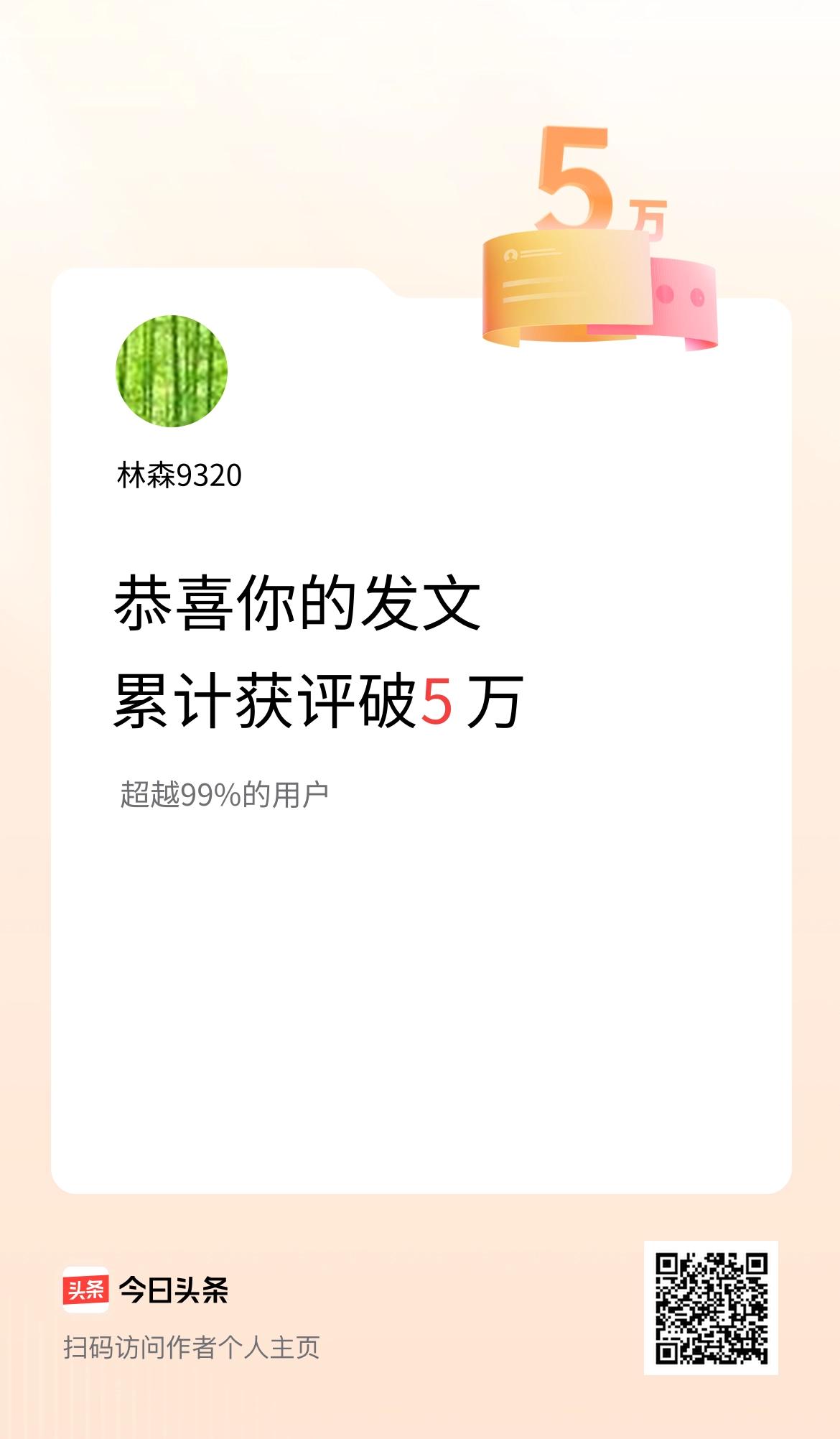 我在头条累计获评论量破5万啦！