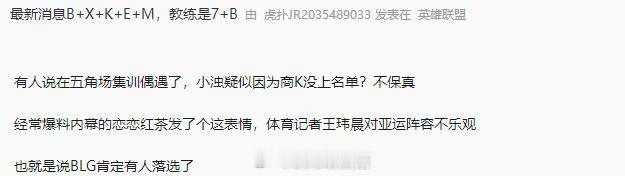 网友爆料LPL亚运集训队最新消息BIN+Xun+Knight+Elk+Meiko