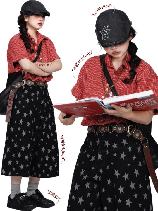 *复古衬衫x星星七分裤🥀美式学院风叠穿look