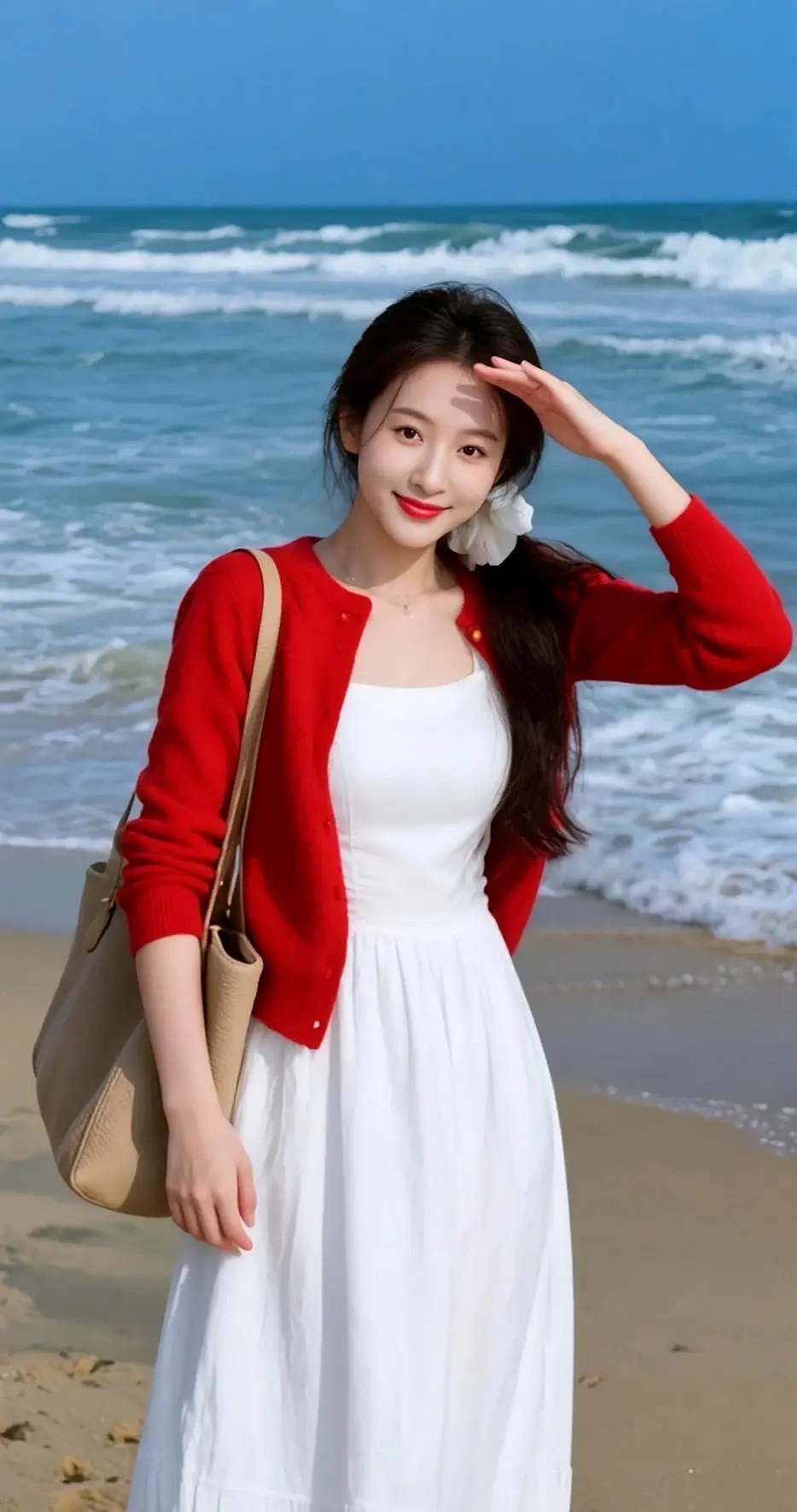 AI红衣白裙的海风