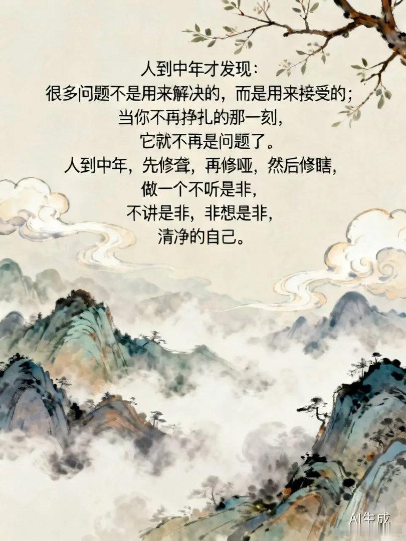 人到中年才发现：很多问题不是用来解决的，而是用来接受的；当你不再挣扎的那一刻，它