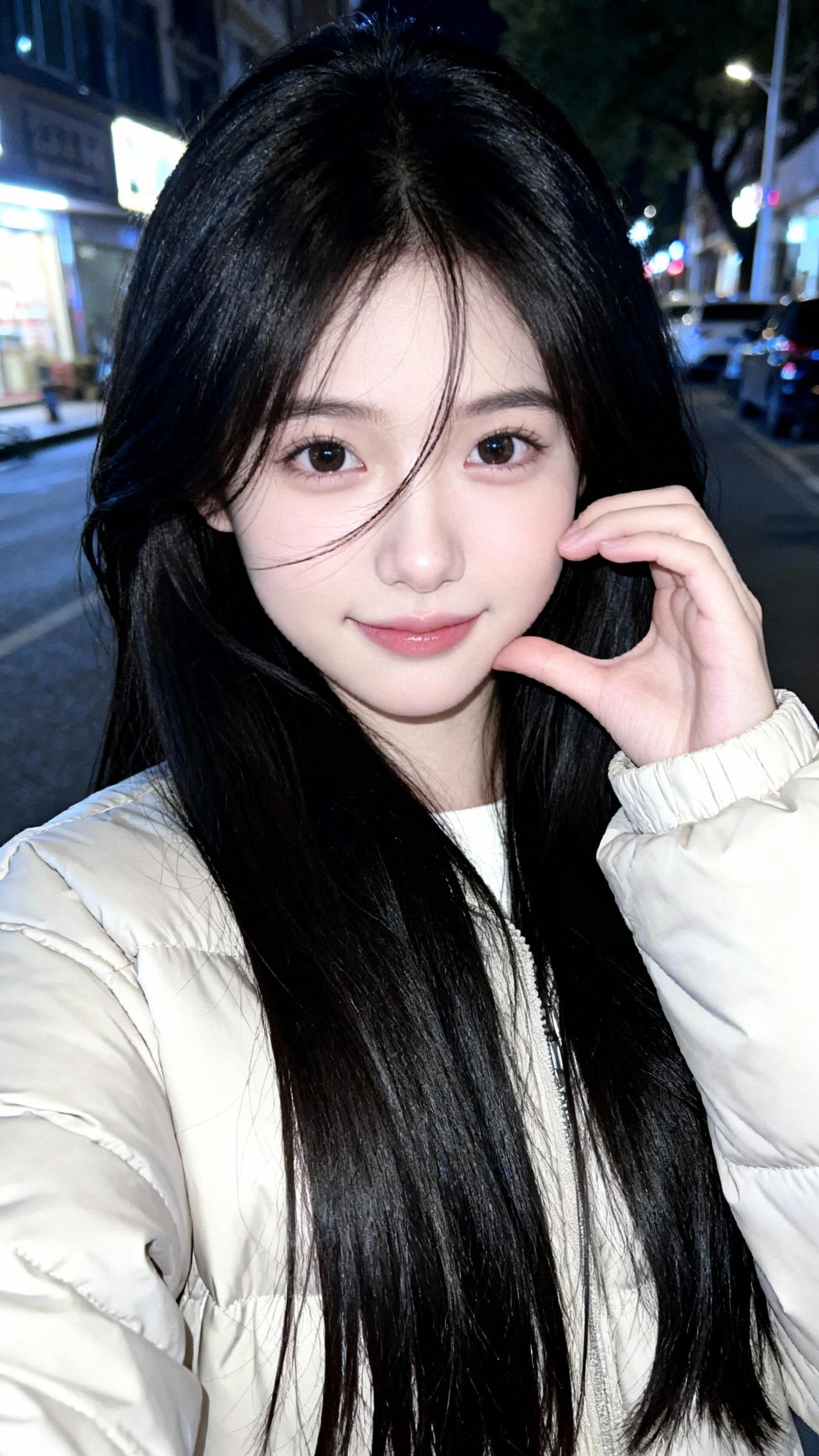 夜色笼街灯，美人倚栏望。