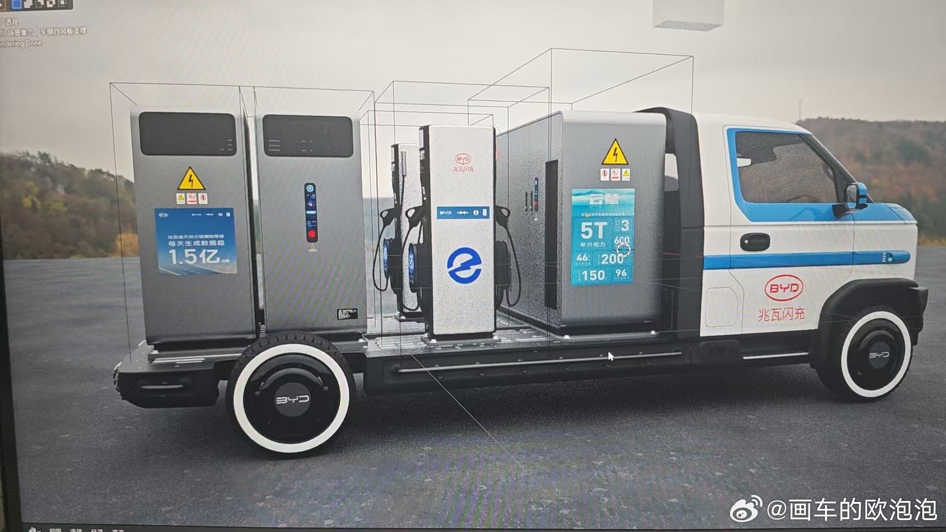 给大伙看看我一代的“e了吗”兆瓦闪充车，连车身海报广告都做好了，突然二代兆瓦闪充