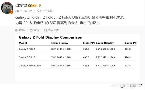 有博主曝光了三星Z Fold7、Z Fold8、Z Fold8 Ultra三款折