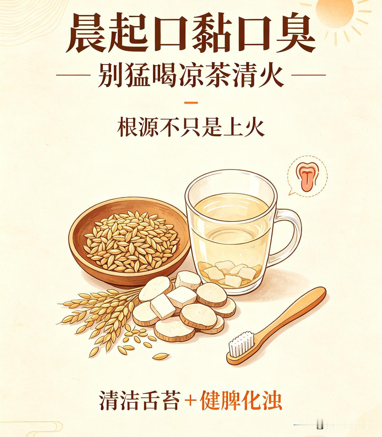 很多中年人一觉睡醒，嘴里黏糊糊一层，味道很重。
 
不少人第一反应就是喝凉茶降火