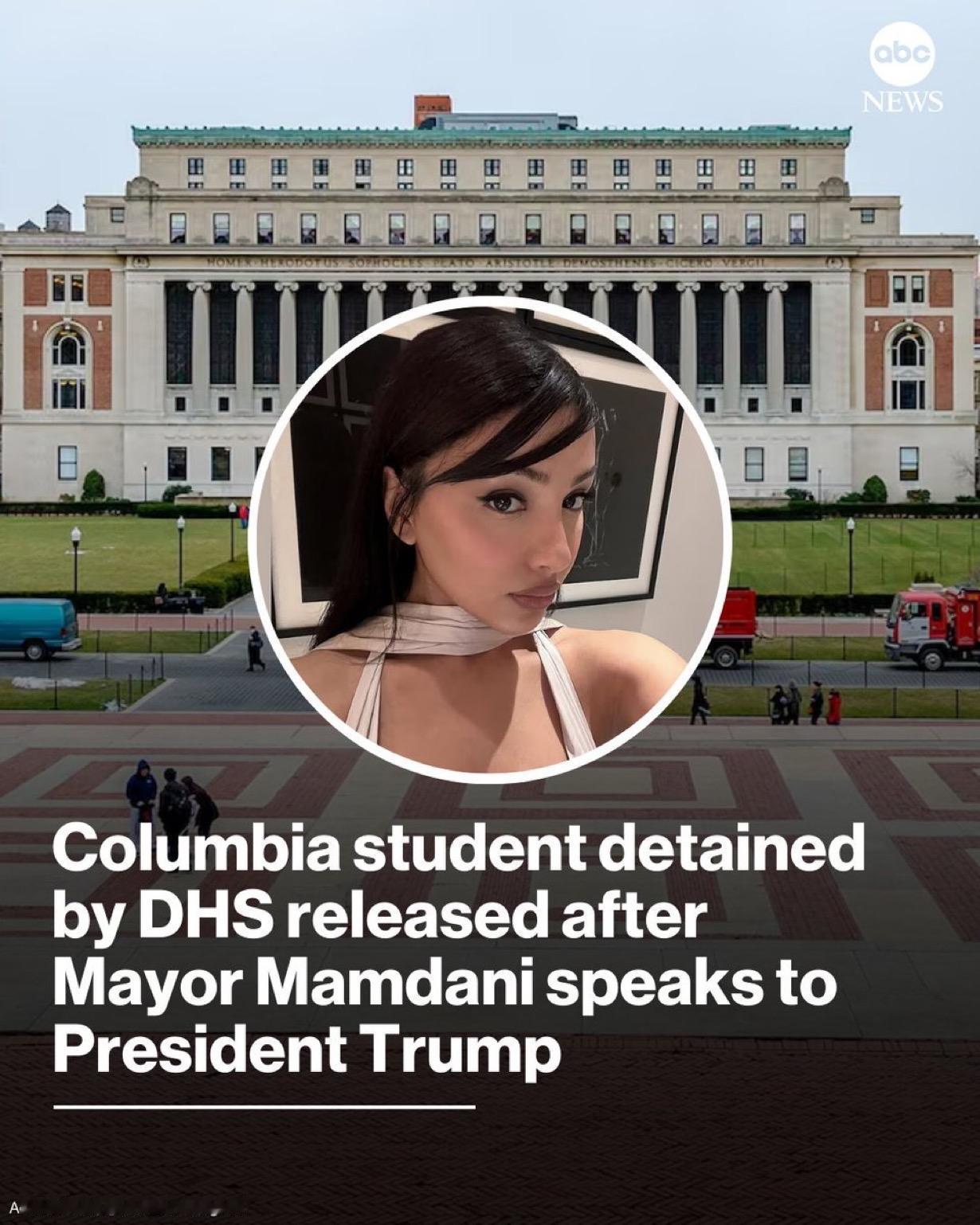 当地时间周四上午，哥伦比亚大学一名女学生被美国国土安全部DHS特工拘留，此前该校