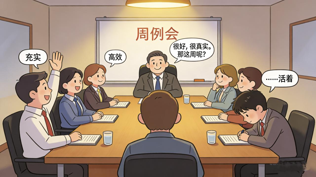 周一的例会上，老板让大家用一个词形容上周的工作状态。
有人说“充实”，有人说“高