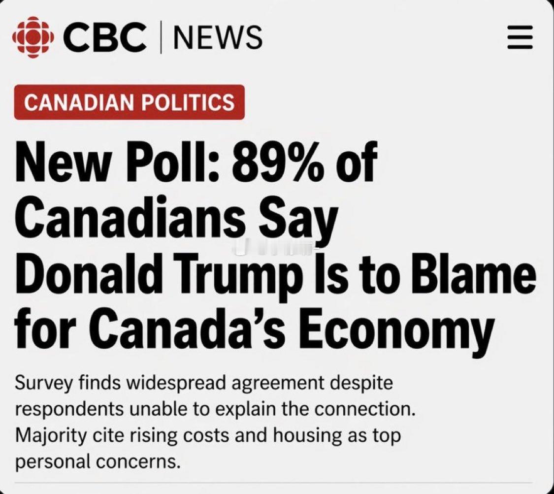 89%的“加拿大人”相信，目前在经济上的低迷都是因为——川普！ 