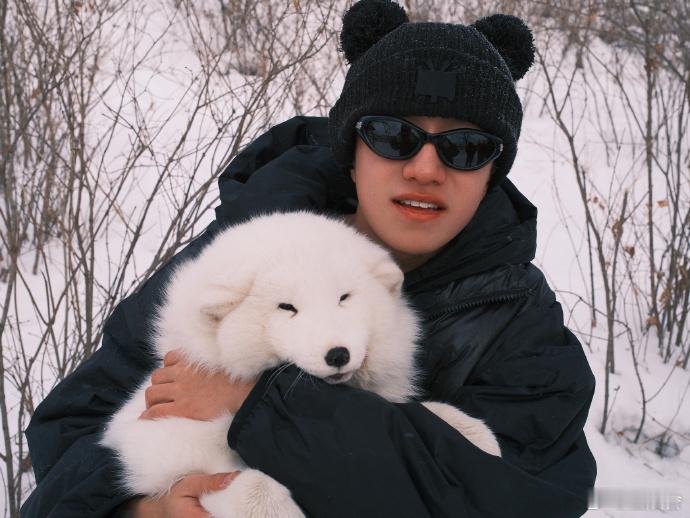 王一珩抱雪狐合影  王一珩管东北虎叫虎砸  王一珩的东北明信片像是一场冰雪奇幻冒