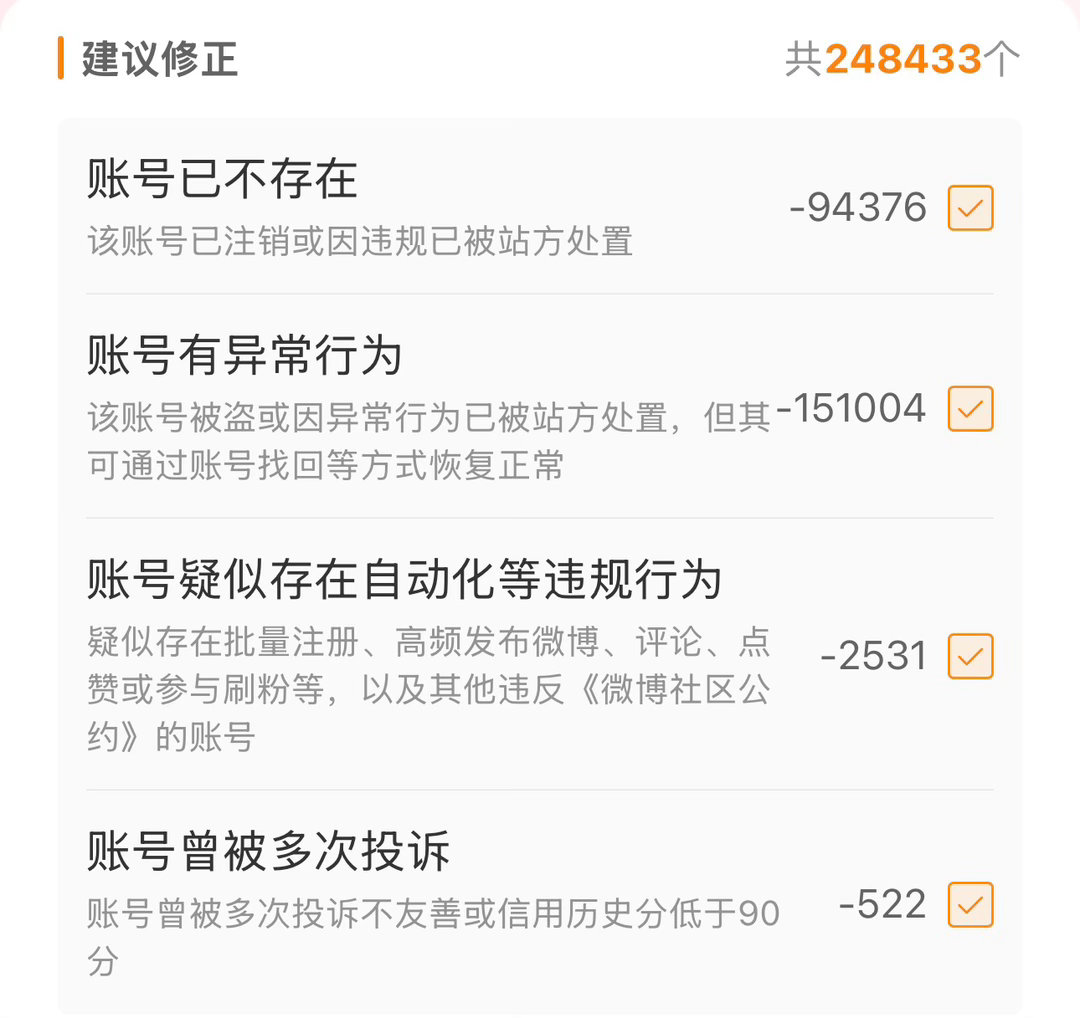 看了下后台粉丝数据，账号不存在的接近10万…… 