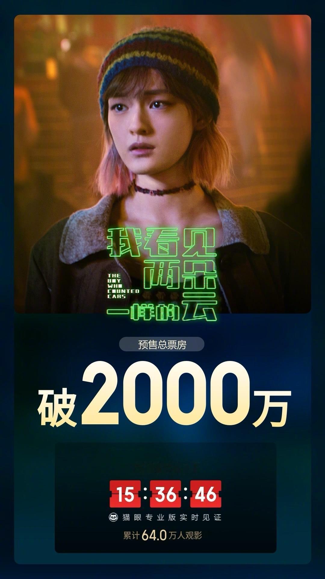 我看见两朵一样的云预售票房破2000万据猫眼专业版数据，电影《我看见两朵一样的云