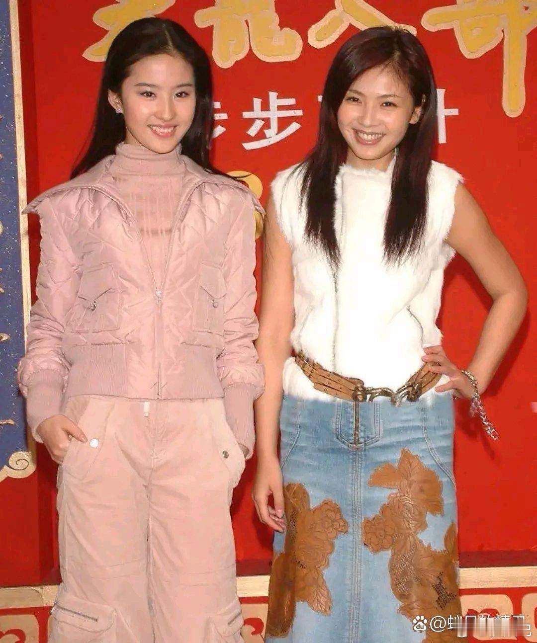2003年，刘亦菲和刘涛出演电视剧《天龙八部》时的合影！如今都已经过去20多年了