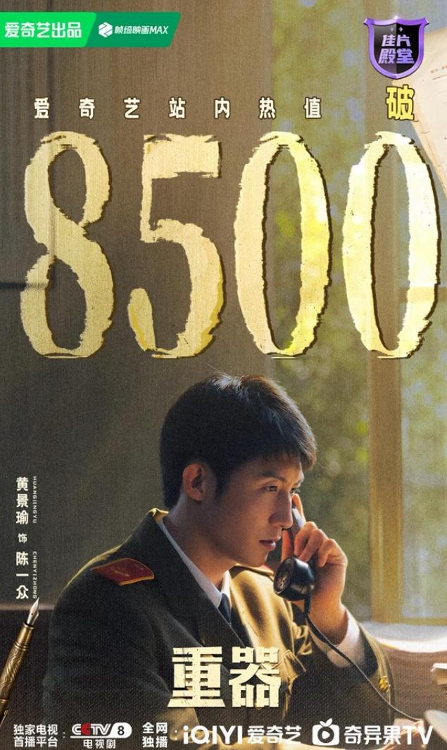 黄景瑜扛剧能力！
黄景瑜主演的《重器》爱奇艺站内热度破8800了，已经超过了他和