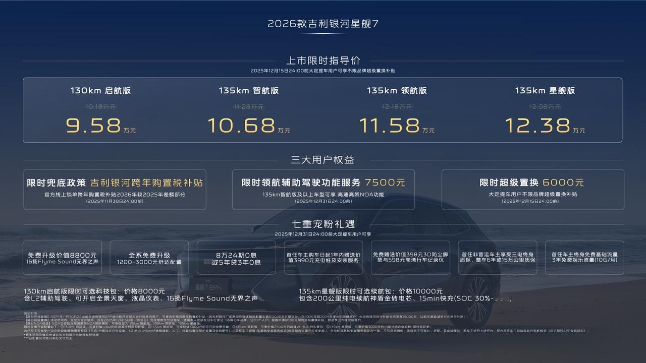 吉利银河星舰7 EM-上市，9.58万-12.38万，聊聊升级的点，起步纯电续航