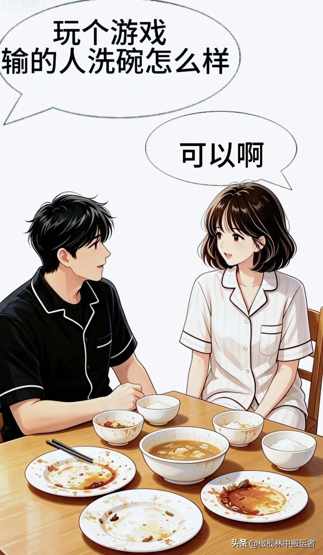 趣味漫画：为了不洗碗和老婆玩敢不敢游戏，老婆一句话让我直接认输夫妻日常漫画