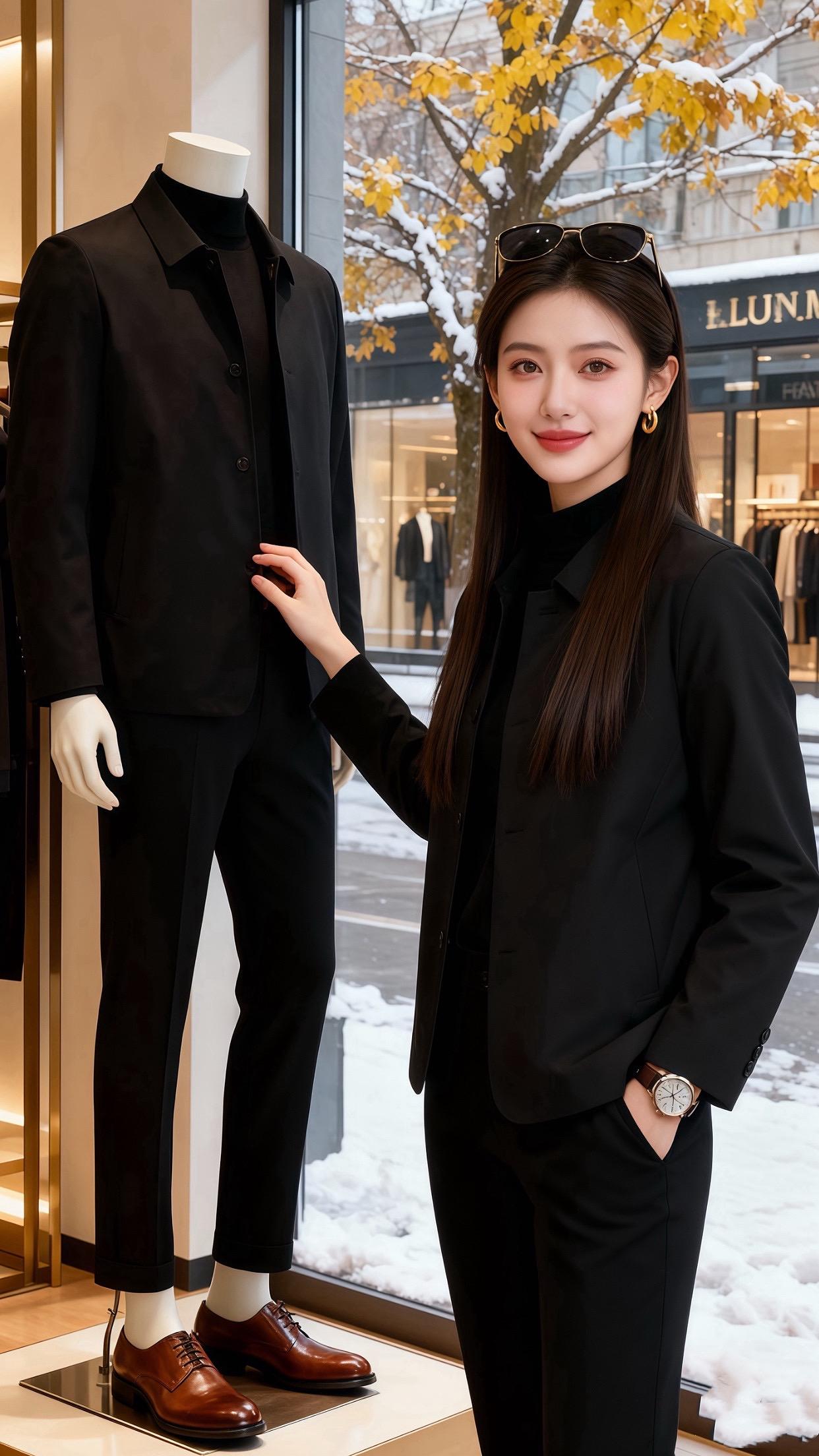 雪絮粘在咖啡馆橱窗时，许妍正指尖抵着咖啡杯壁——黑色短款外套的翻领衬着...