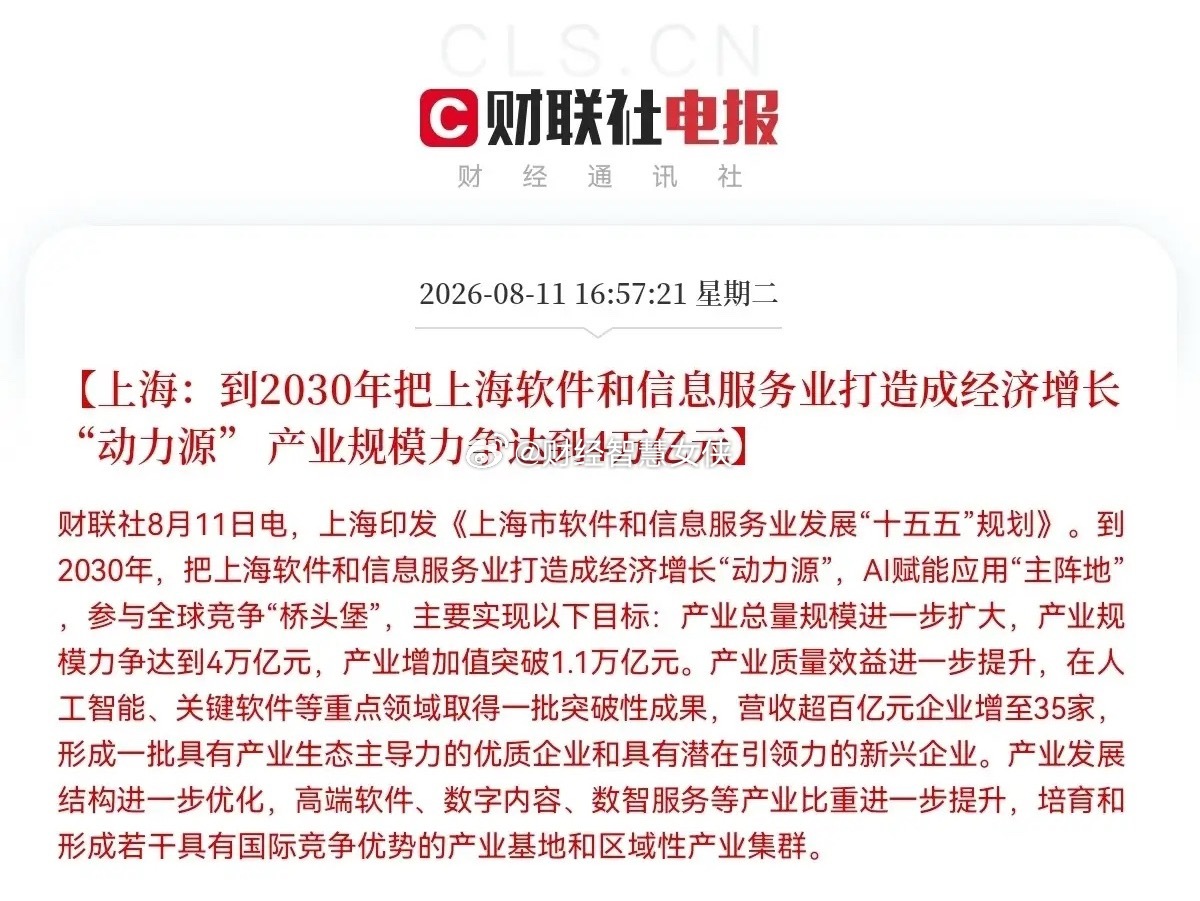 上海牛逼了，又放大招，国产软件预计要疯狂了吧下午4点57分，又一份重量级产业规划