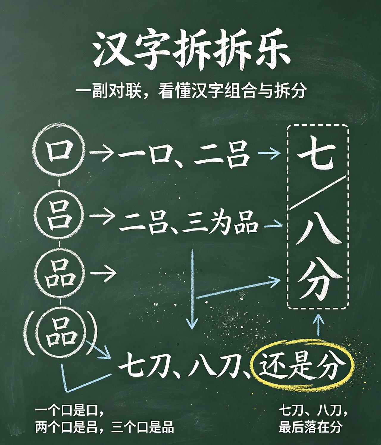 这句上联“一口二吕三为品”是用“口”字的数量变化来组字的，“一口”是口，“二吕”