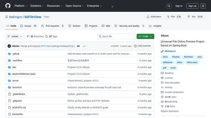 Easy同学正在独立开发kkFileView 是一个开源的通用文件在线预览项目,