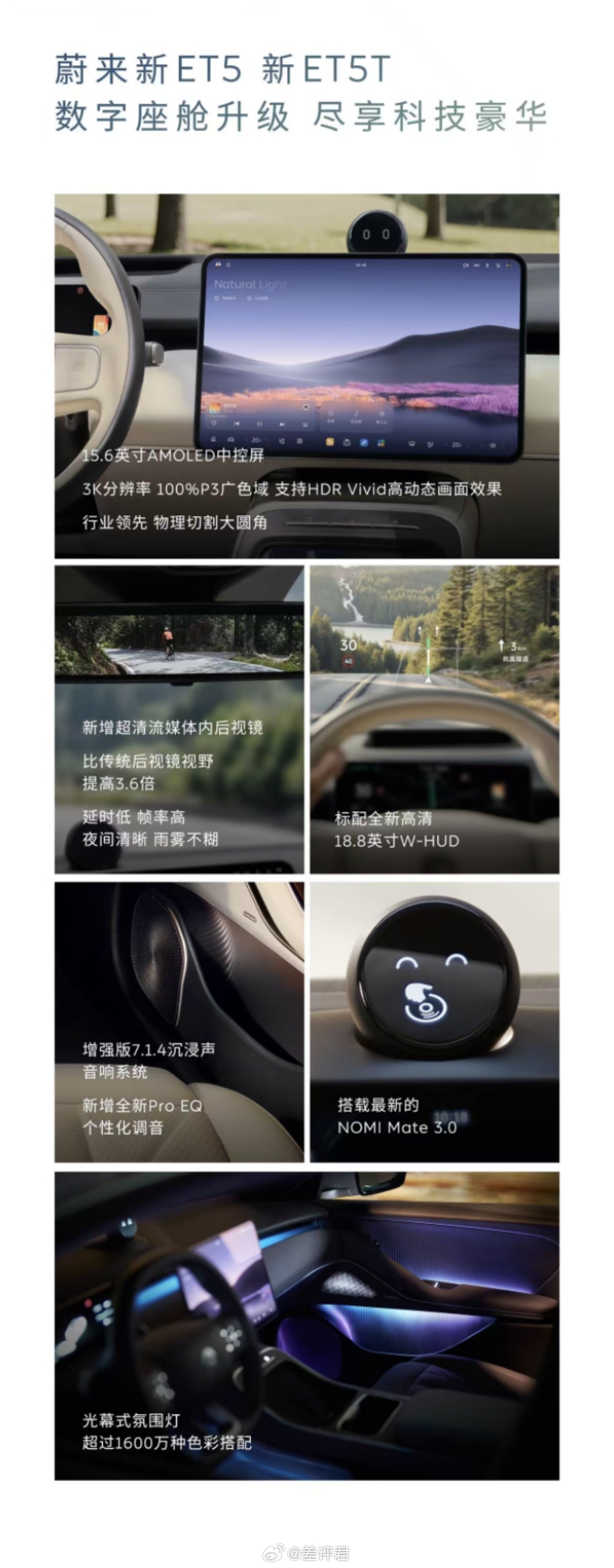 #差评说车# 蔚来新 ET5 及新 ET5T 这次焕新有 500 多项升级，全车