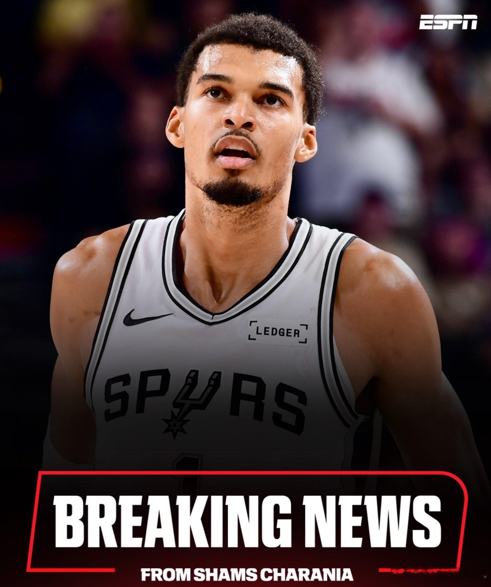 NBA伤病潮来袭！文班亚马（马刺）最新伤病：根据shams报道文班亚马因左小腿拉