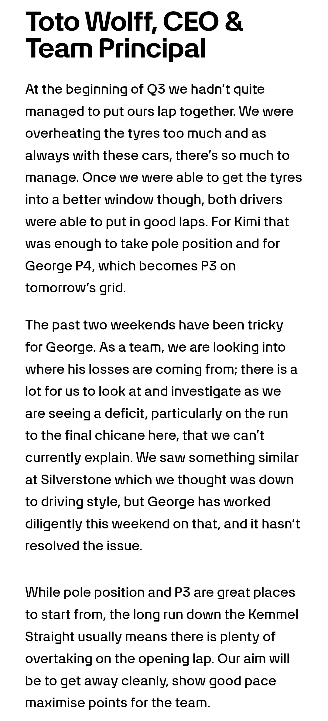 比利时大奖赛梅奔官网周六总结George Russell：我对今天 Q3 的最后