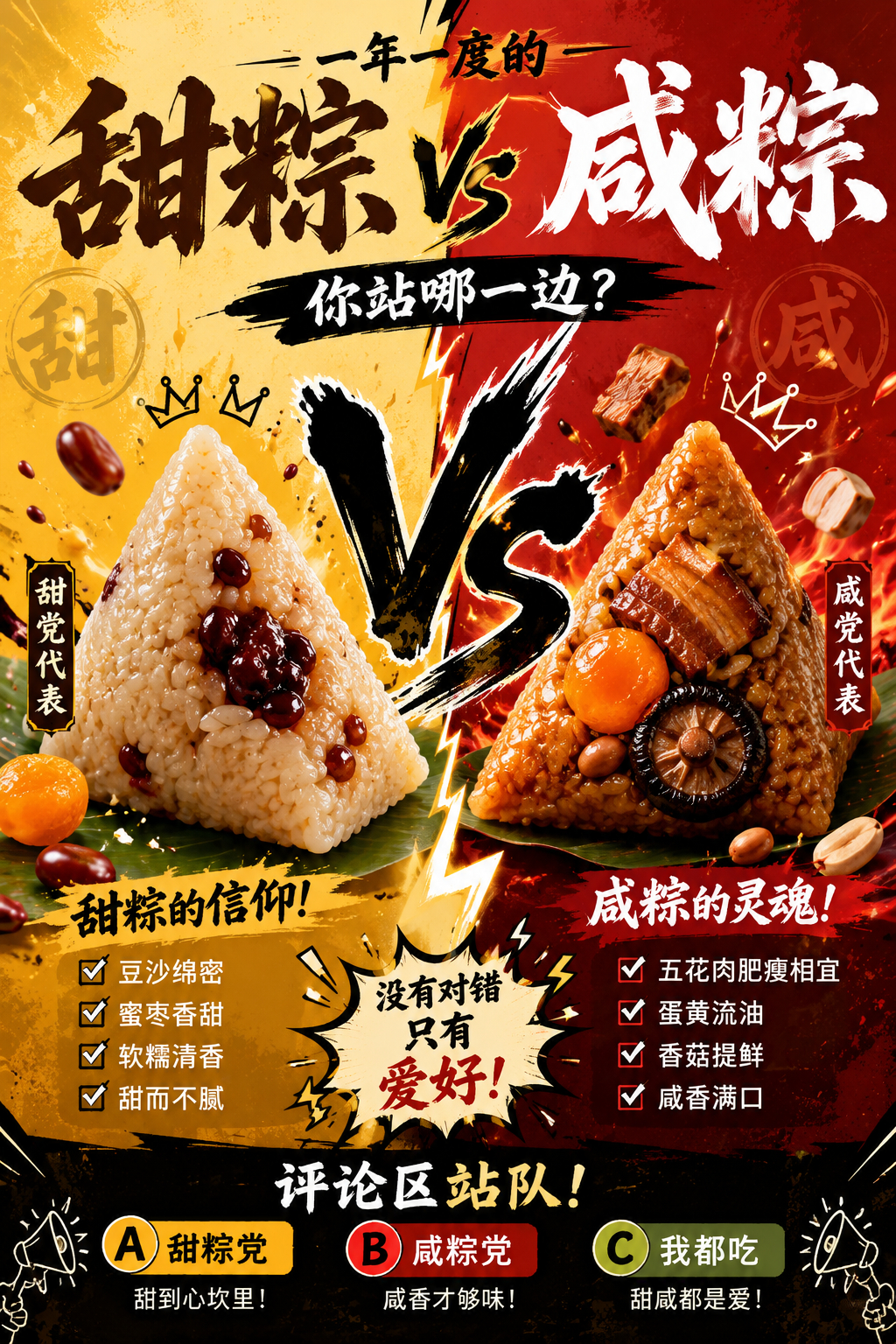 甜粽咸粽大战端午一年一度经典battle不分南北，不分甜咸适口合心，便是人间好粽