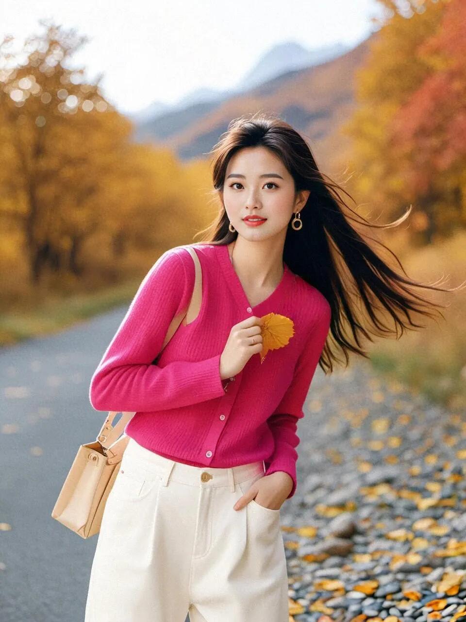 红衣佳人笑#秋叶舞风中#红颜美女风彩# 靓丽脱俗穿搭