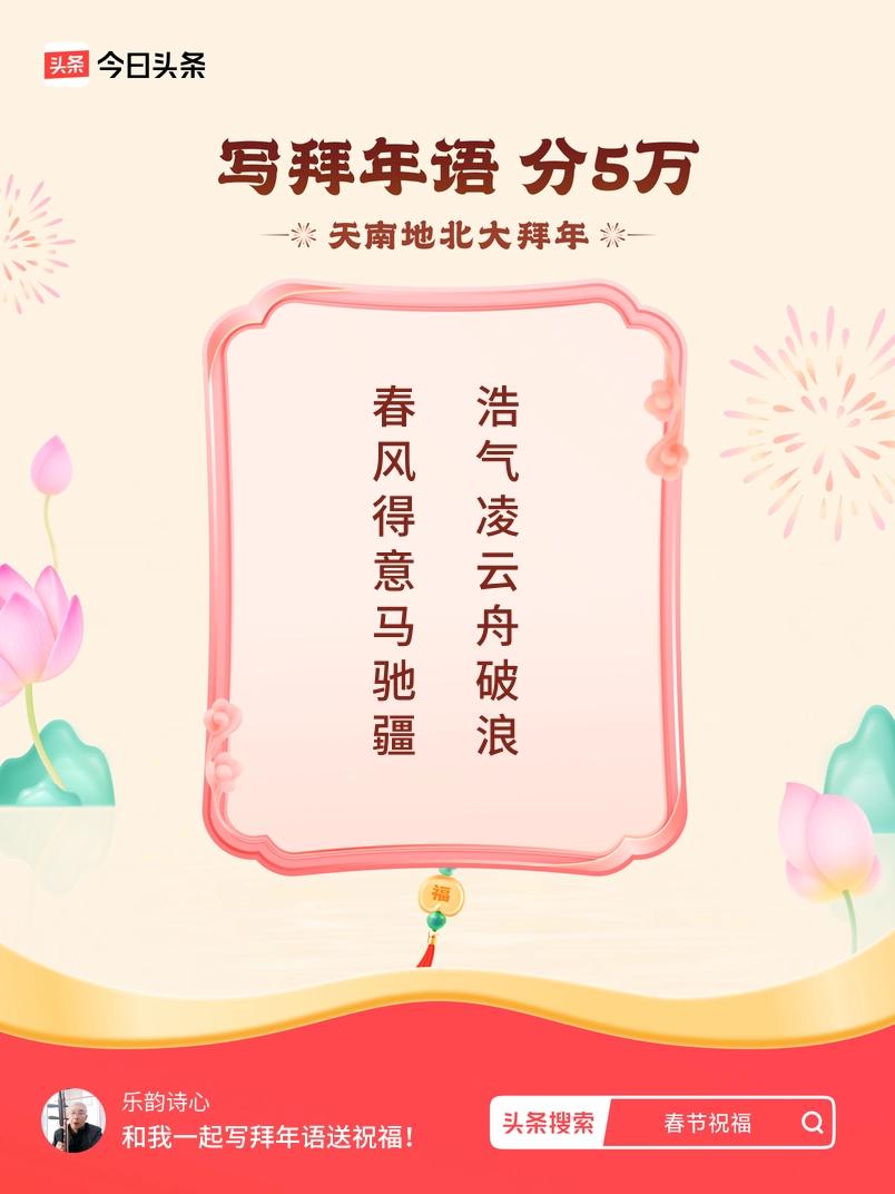 写拜年语送祝福新春拜年送祝福！我的祝福是：“春风得意马驰疆，浩气凌云舟破浪”！快