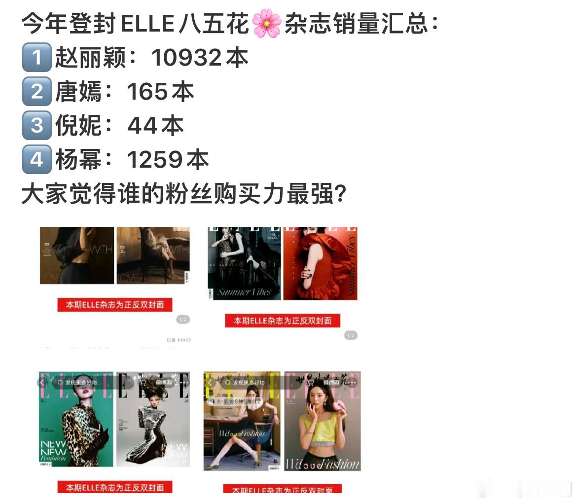 赵丽颖ELLE销量对比ELLE八五花杂志销量汇总 ELLE 八五花杂志销量汇总，