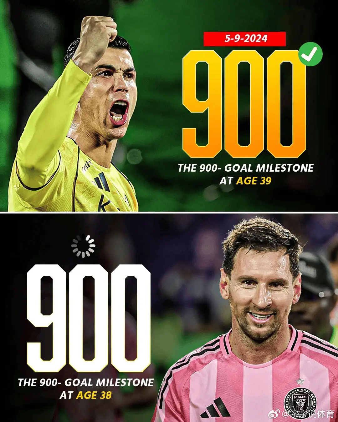 若下场比赛梅西取得进球，将成为历史最年轻900球先生。明早8:30，迈阿密国际将