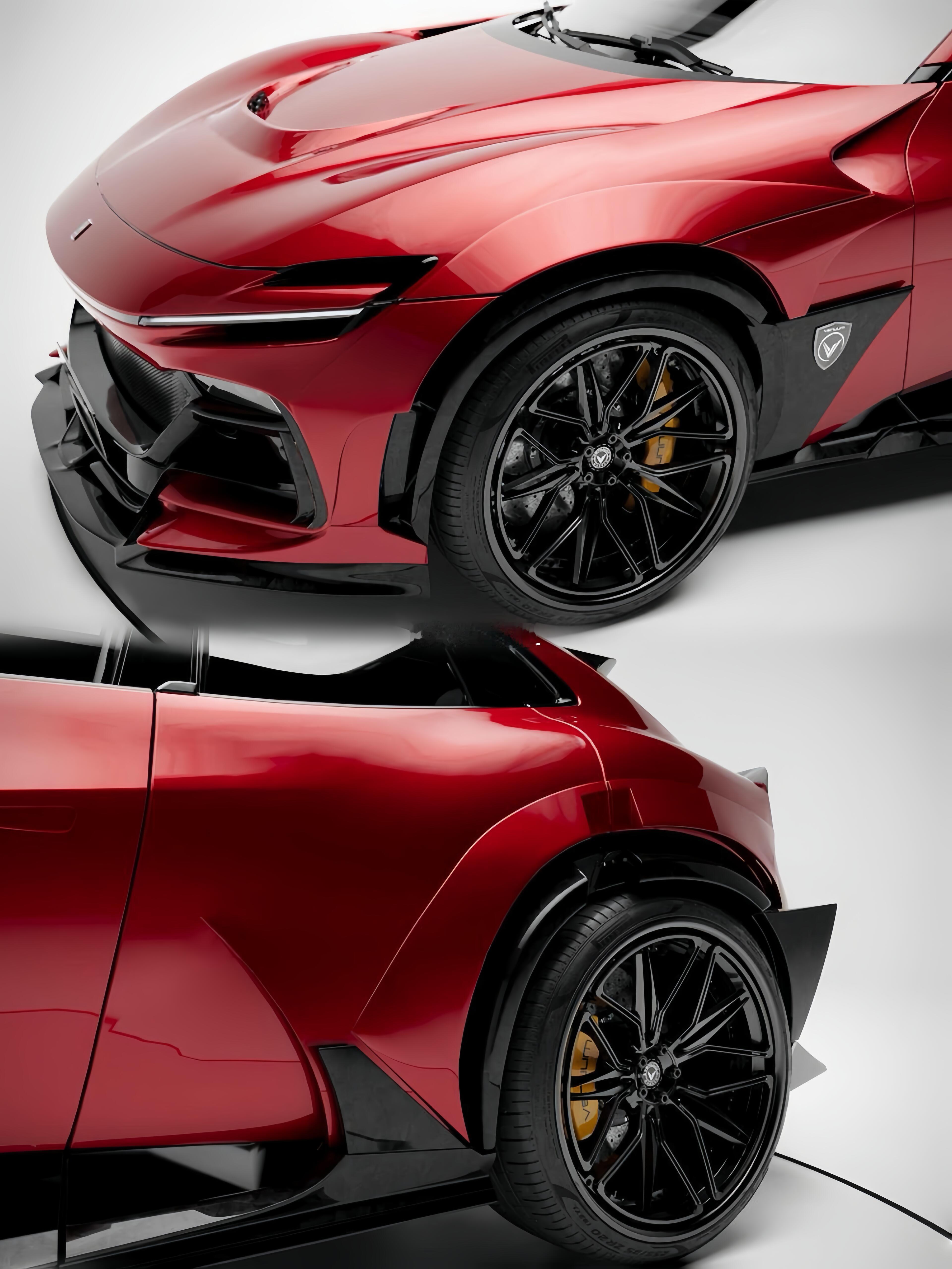 法拉利Purosangue黑色Venuum版外观：经典法拉利红车身与全套黑色宽体