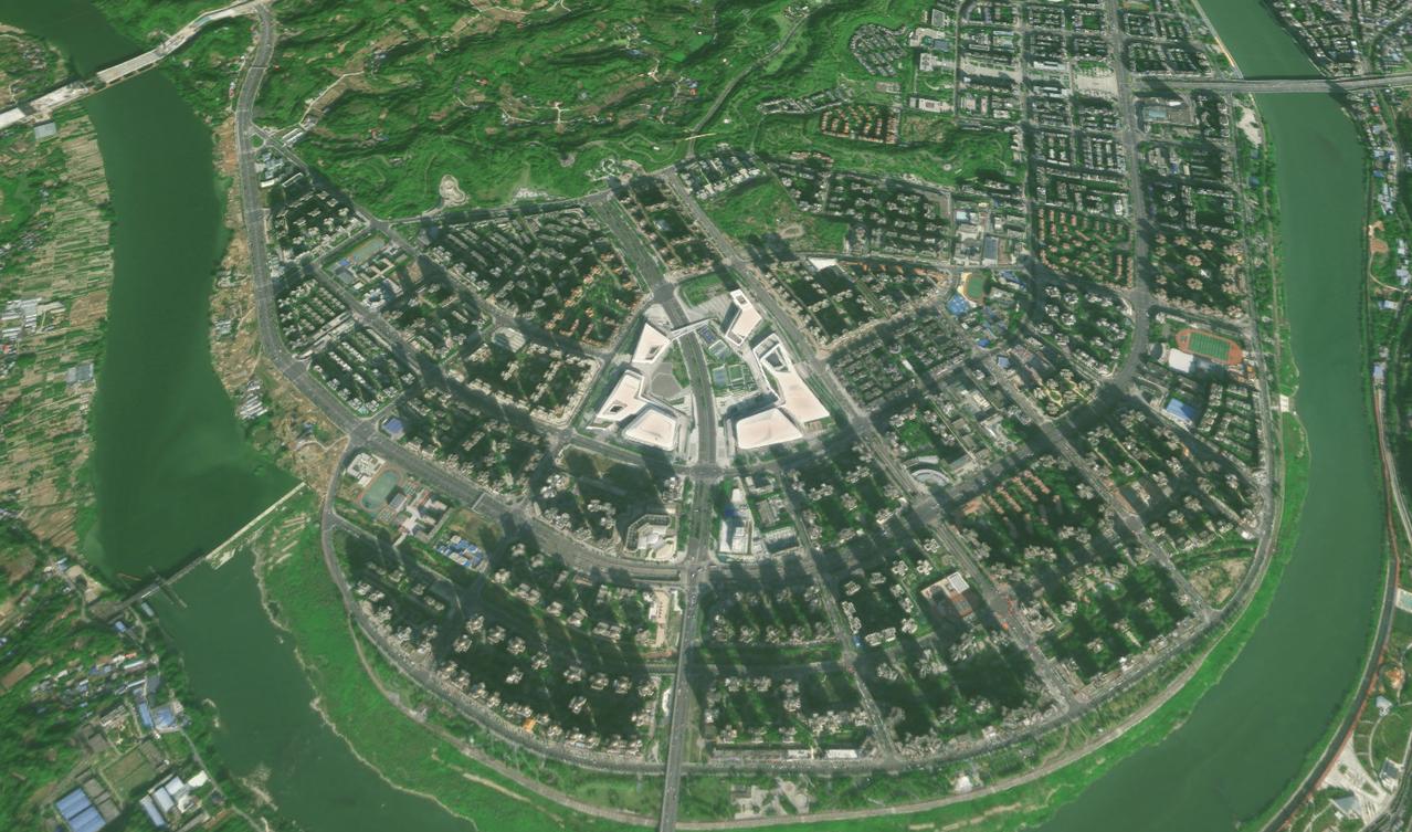 简阳市区、空港新城，简州新城的卫星地图！卫星地图包括：简州新城石盘 养马，空港新