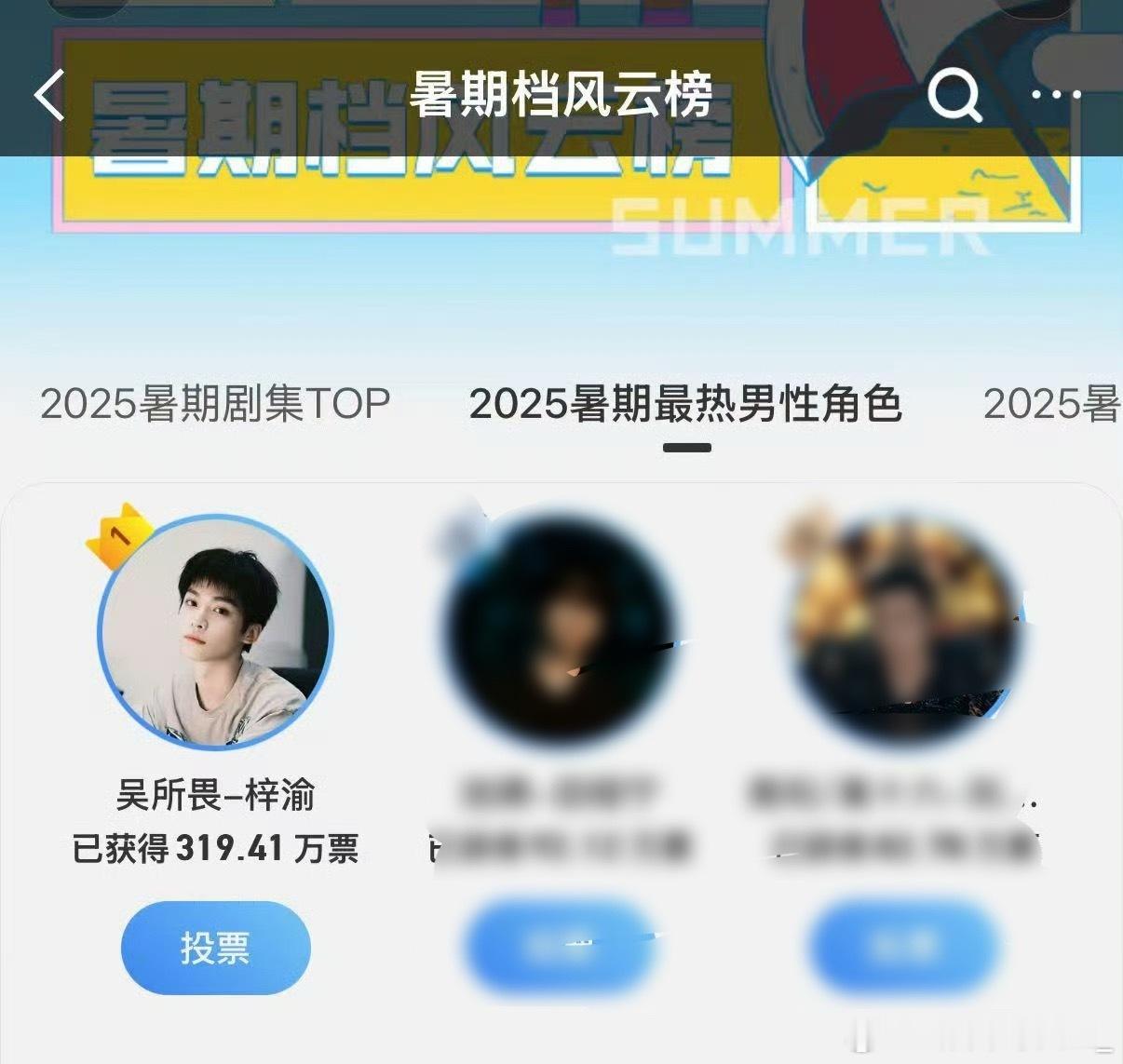 暑假风云榜，梓渝2025暑假最热男性角色第一，风云榜票数破319万[赢牛奶][赢