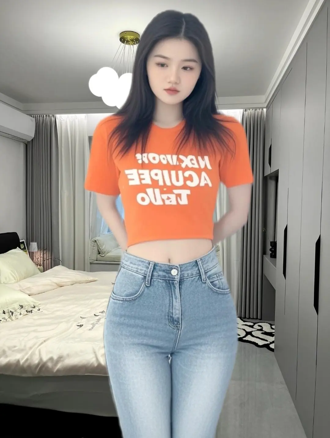 甜妹穿搭 甜美女孩穿搭 牛仔裤 身材天花板