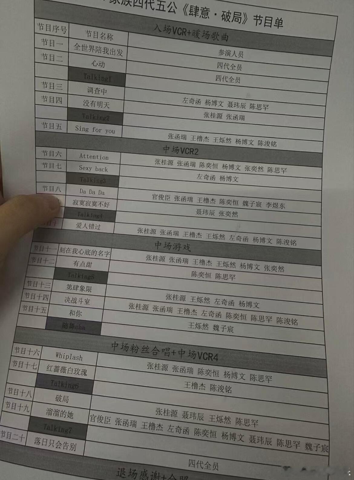 网传四代五公节目单网传四代肆意破局节目单  网传四代五公《肆意·破局》节目单。 
