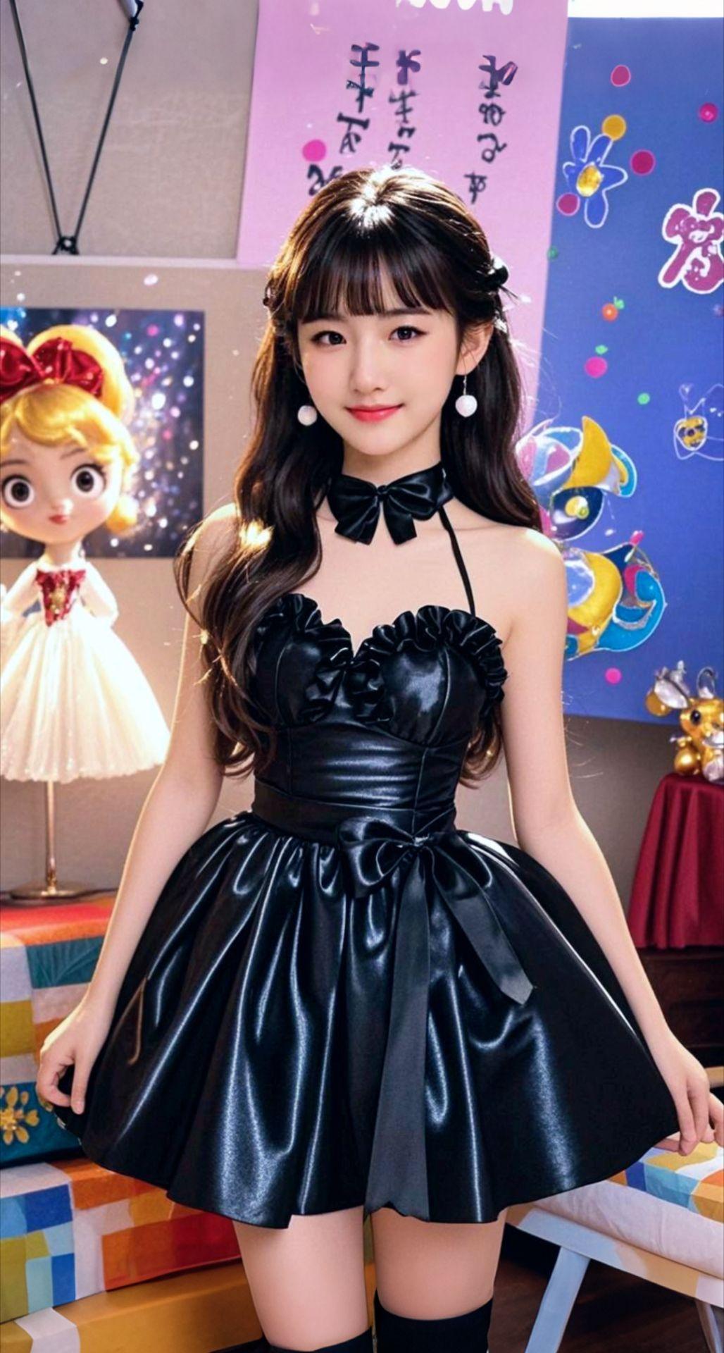 AI扩图 AI黑裙少女