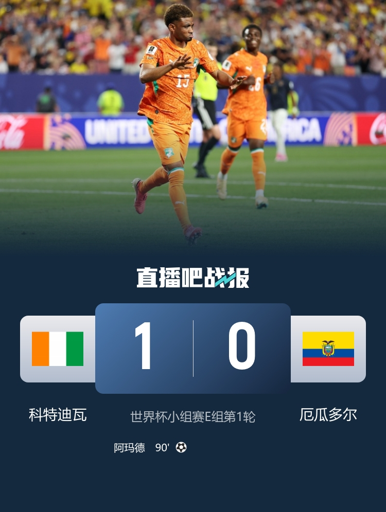 6月15日讯 北京时间今天早上07:00，世界杯小组赛E组第1轮，科特迪瓦vs厄