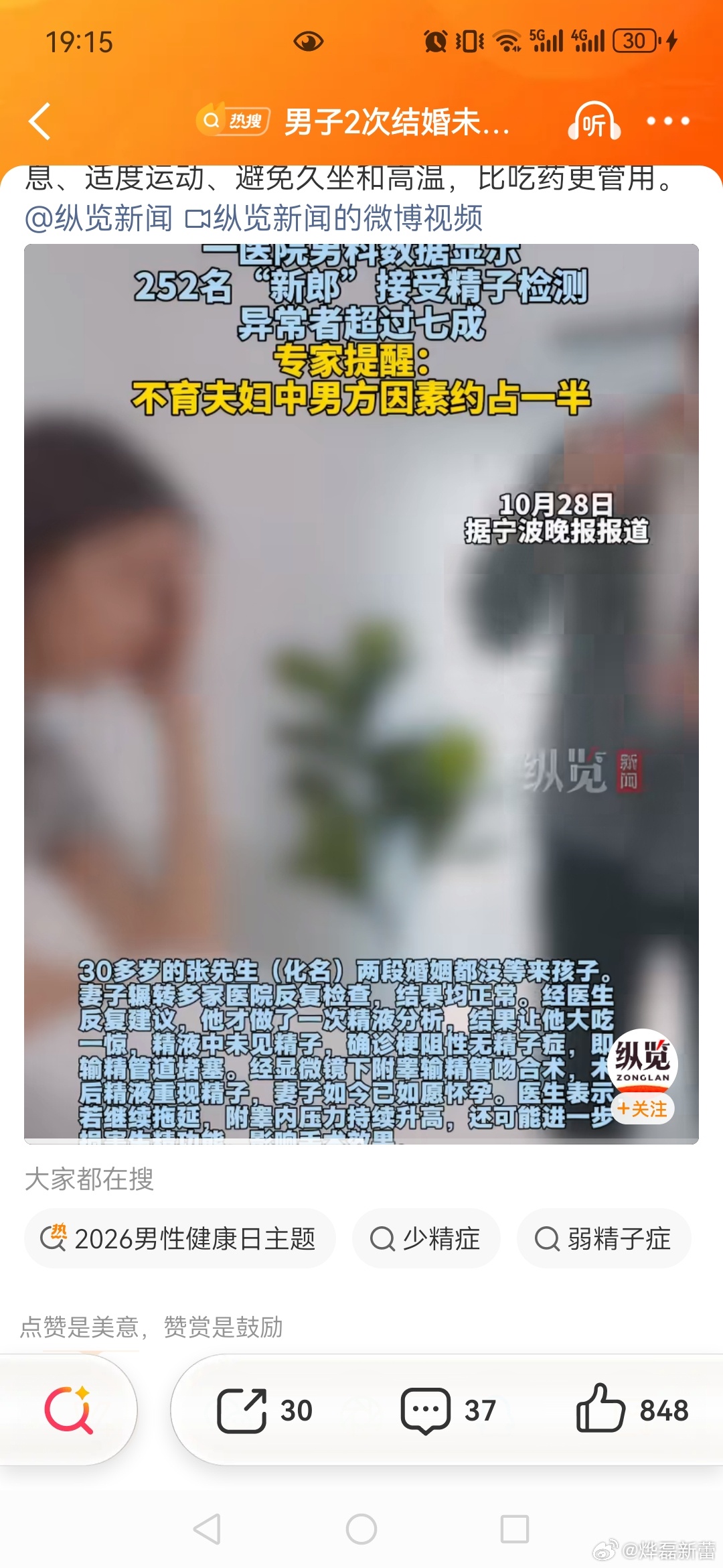 男子2次结婚未生娃一查精液无精【 男子2次结婚未生娃一查精液无精】妻子连续3次流